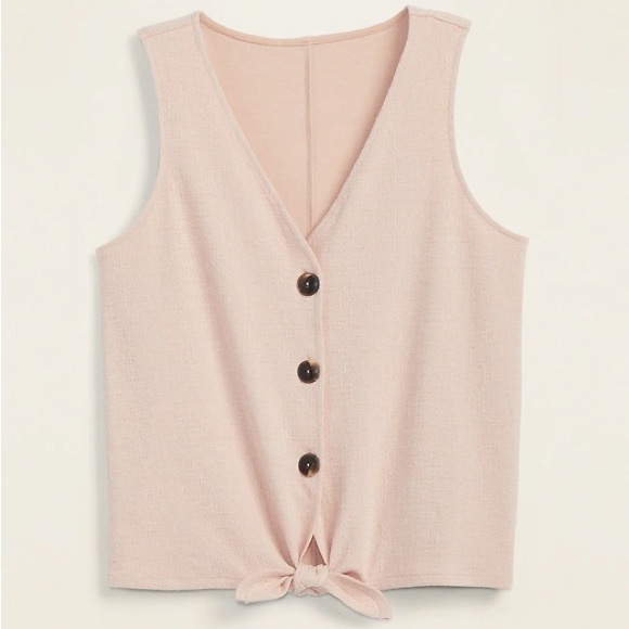 Buttoned Tie-Hem Textured-Knit Sleeveless Top - Picture 1 of 5